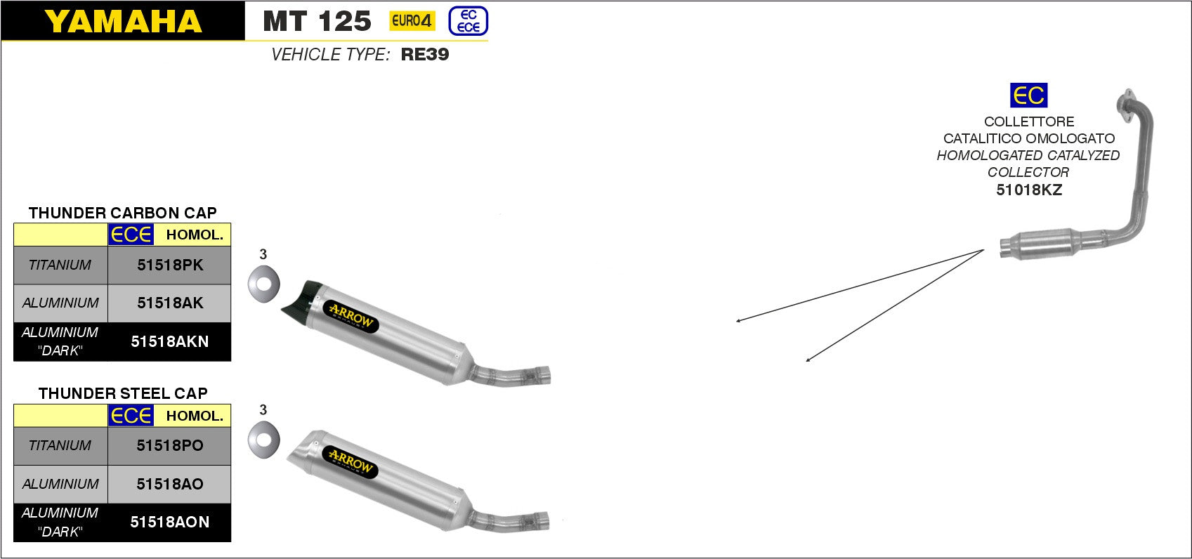 SCARICO COMPLETO OMO E5+E9 STREET THUNDER ALL NERO ARROW YAMAHA YZF-R 125 19-20