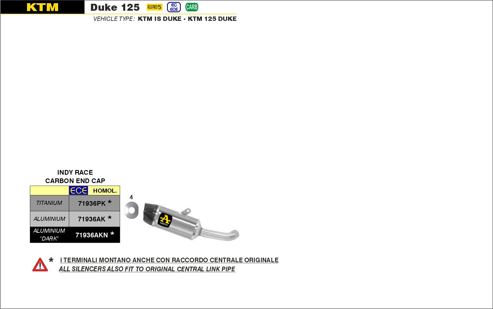 SCARICO MARMITTA INDY-RACE TITANIO-CARBONIO ARROW KTM 390 2021-22