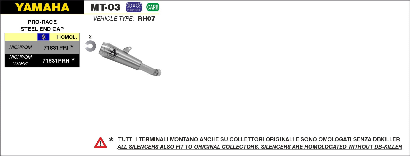 SILENCER PRO-RACE NICHROM ARROW YAMAHA YZF R3 2015-18