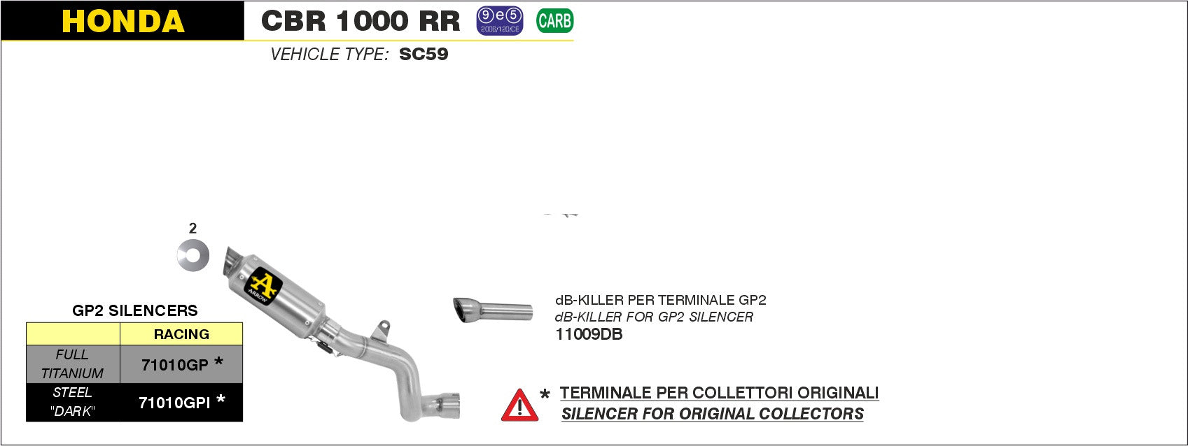 KIT SILENCER GP2 FULL TITANIUM ARROW HONDA CBR 1000 RR 2014-16