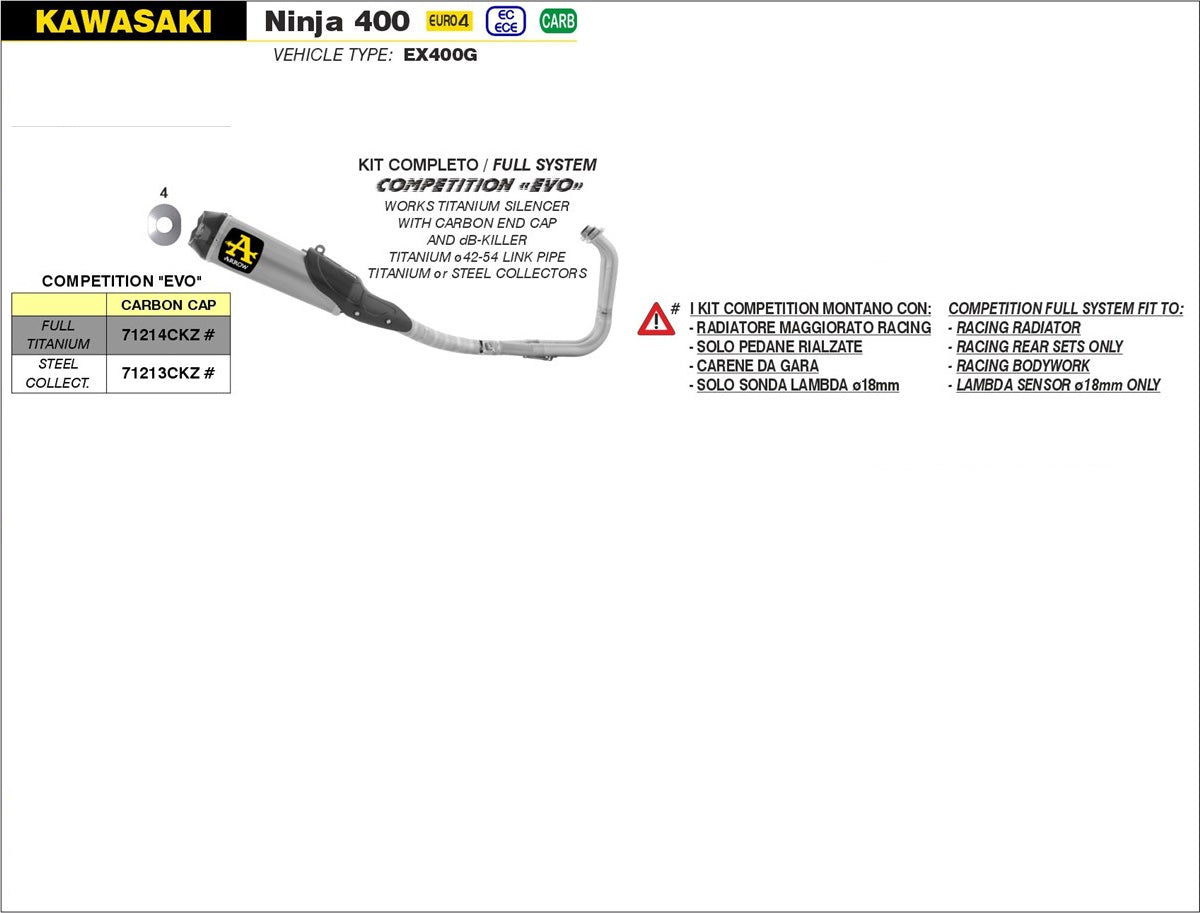 SCARICO COMPLETO COMPETITION EVO WORKS ARROW KAWASAKI NINJA 400 2018-2021