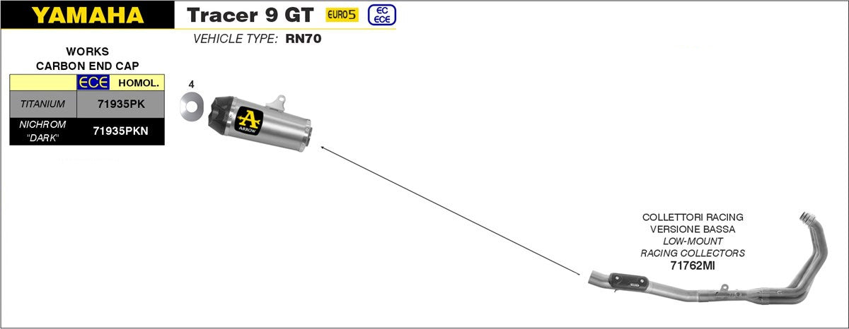 SCARICO BASSO WORKS RACING TITANIO-CARBONIO ARROW YAMAHA TRACER 9 GT 21-22
