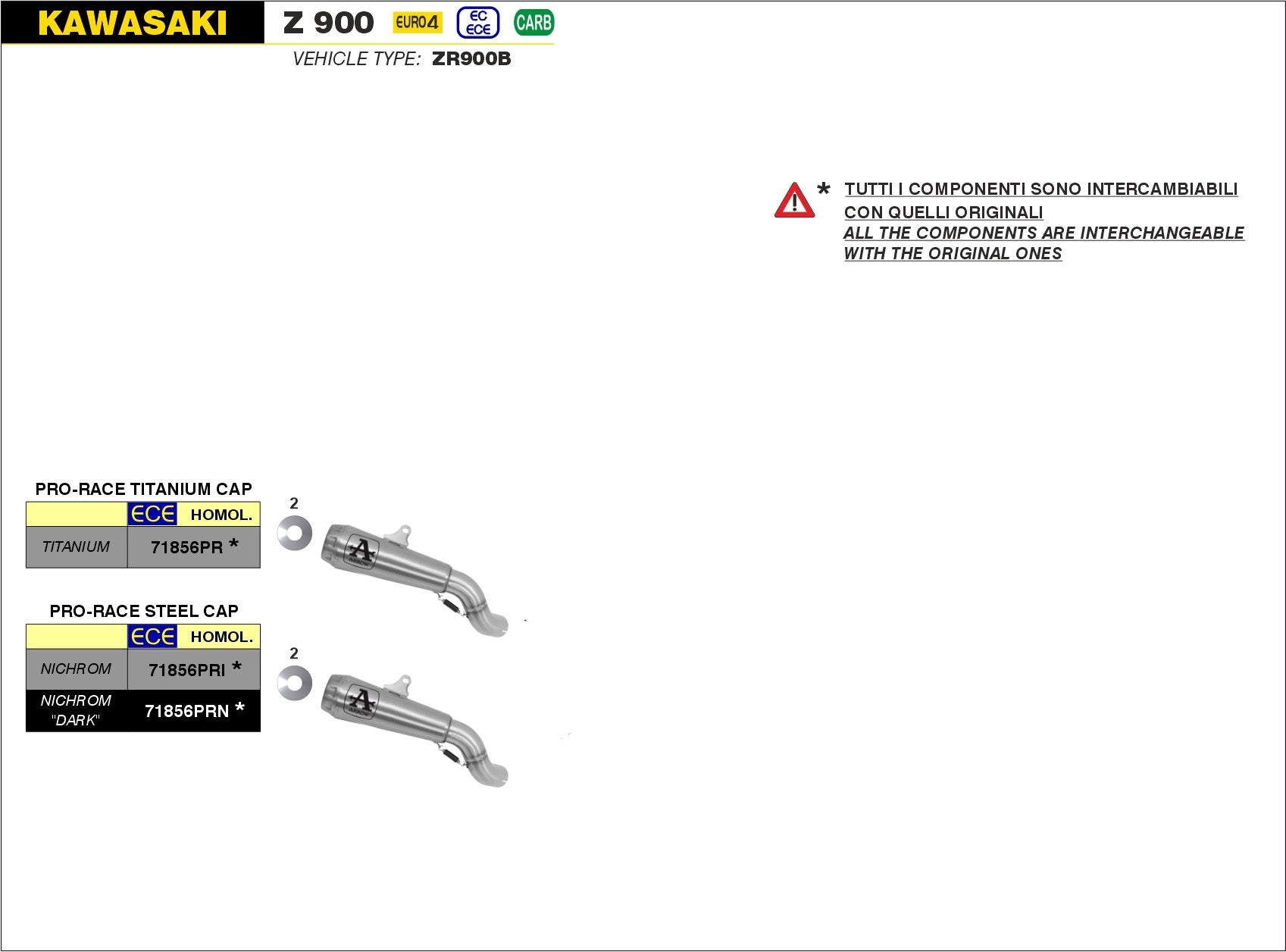 SCARICO MARMITTA PRO-RACE TITANIO ARROW KAWASAKI Z 900 2017-19