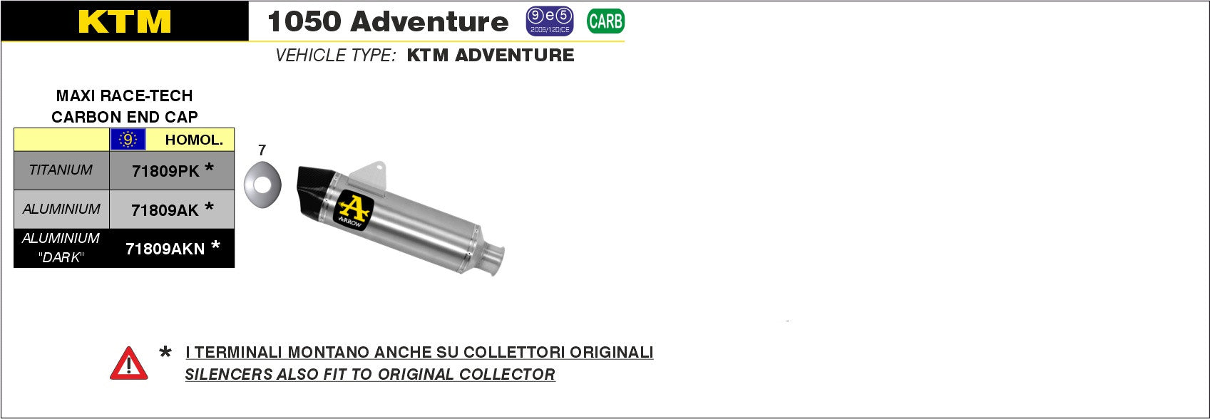 SCARICO MARMITTA MAXI RACE-TECH TITANIO-CARBONIO ARROW KTM 1050 ADVENTURE 15-16