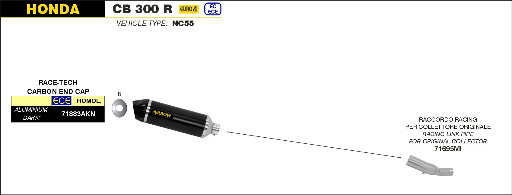 SILENCER RACE-TECH ALUMINUM BLACK-CARB ARROW HONDA CB 300 R 2018-20