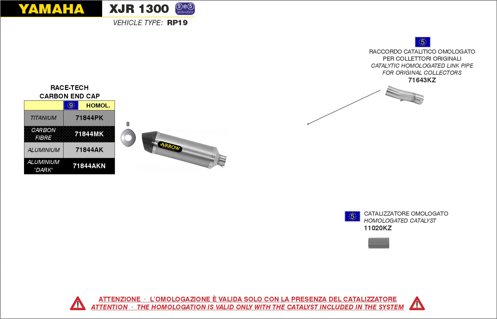 SILENCER RACE-TECH TITANIUM-CARB ARROW YAMAHA XJR 1300 07-17