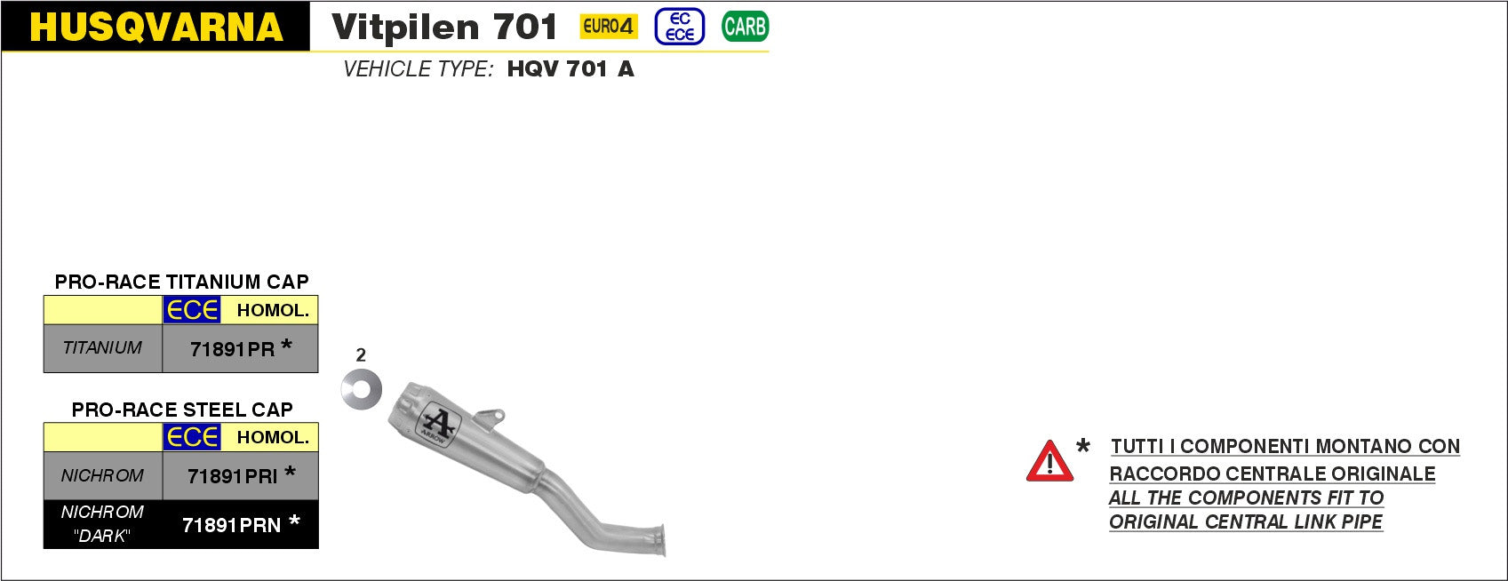 SCARICO MARMITTA PRO-RACE TITANIO ARROW HUSQVARNA VITPILEN 701 2018-19