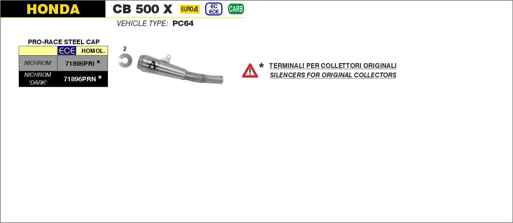 KIT SILENCER PRO-RACE NICHROM ARROW HONDA CB 500 X 2019-20