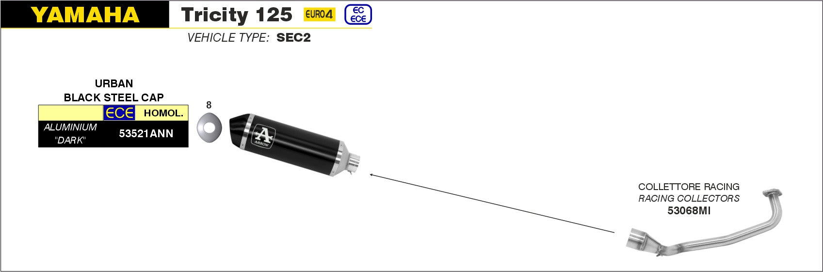 SCARICO COMPLETO OMOLOGATO URBAN NERO ARROW YAMAHA TRICITY 125 17-20