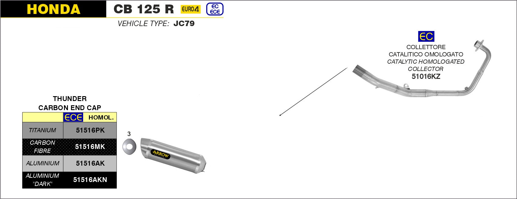COMPLETE EXHAUST APPROVED EC+ECE THUNDER TIT-CARB ARROW HONDA CB 125 R 18-20