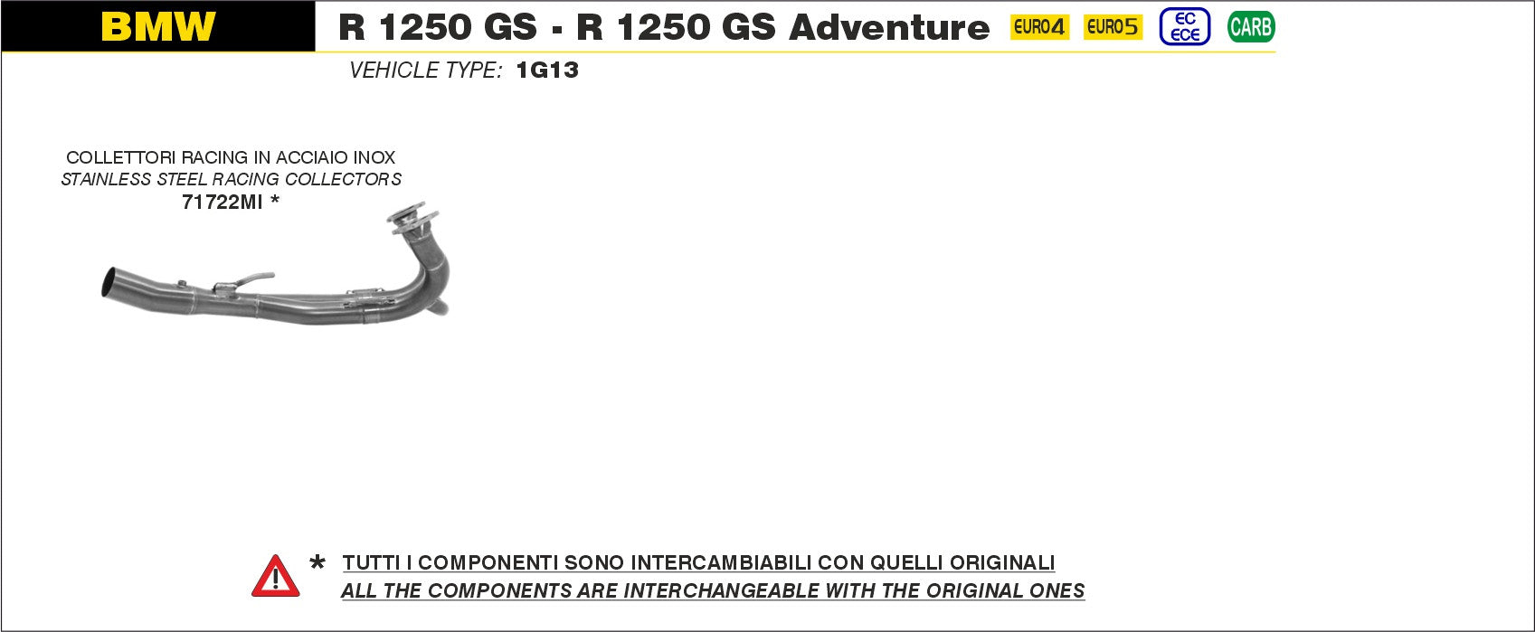 HEADERS RACING IN STAINLESS STEEL ARROW BMW R 1250 GS ADV 2019-22