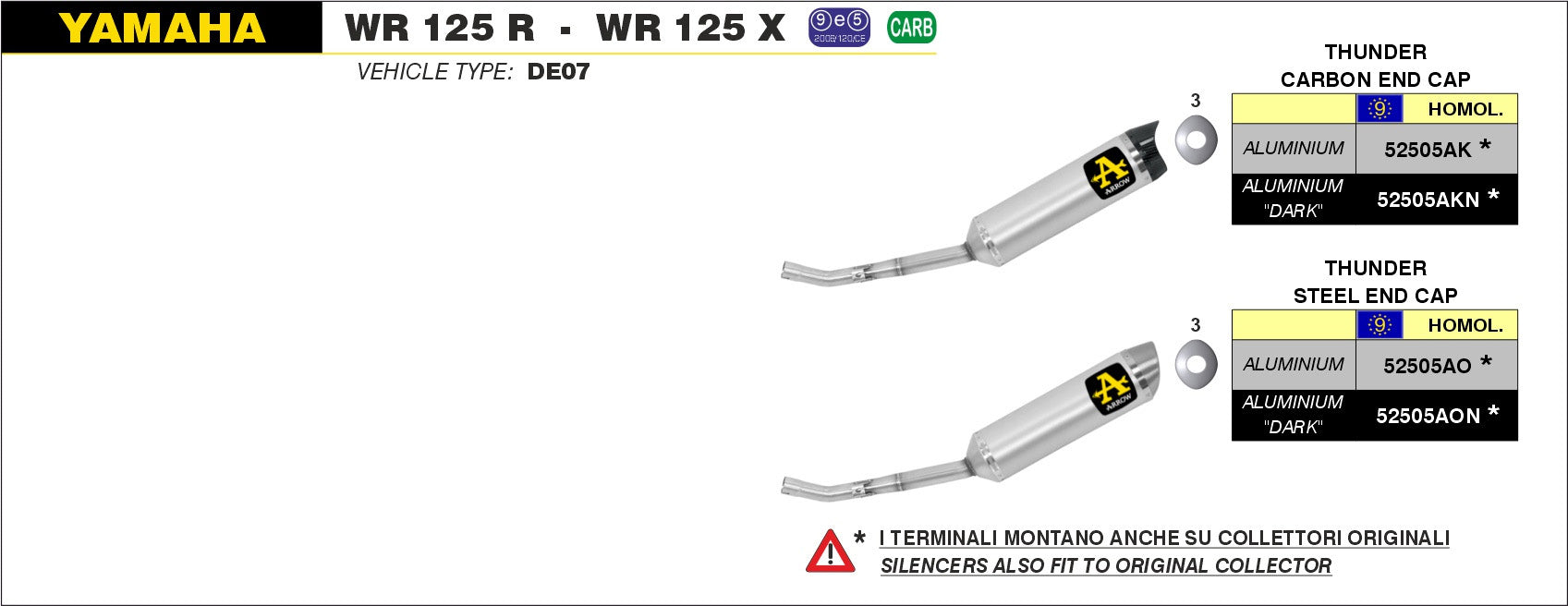 SILENCER STREET THUNDER ALUMINUM-CARB ARROW YAMAHA WR 125 R/X 09-16