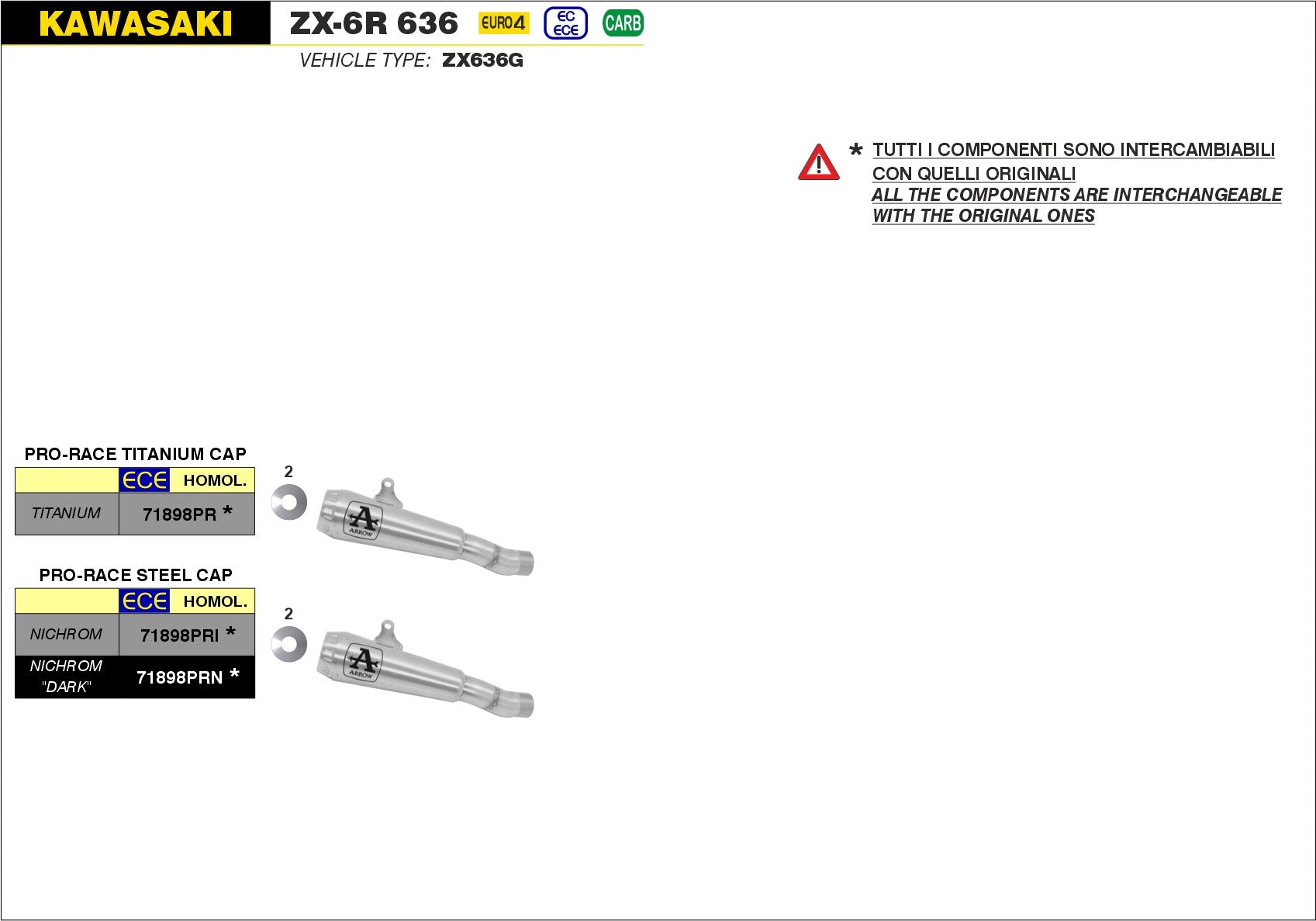 SCARICO MARMITTA PRO-RACE TITANIO ARROW KAWASAKI ZX-6R 636 2019-20
