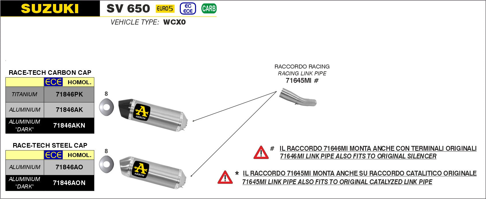 SCARICO MARMITTA RACE-TECH TITANIO-CARBONIO ARROW SUZUKI SV 650 2016-22