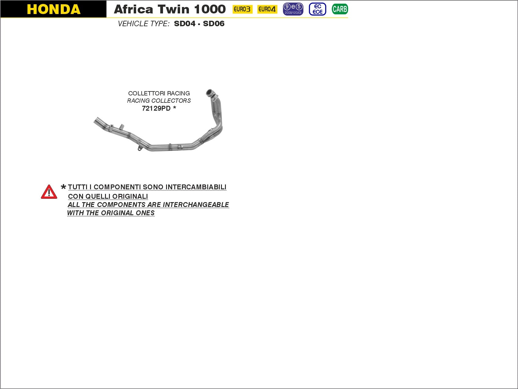 HEADERS RACING ARROW HONDA CRF 1000L AFRICA TWIN 2016-19