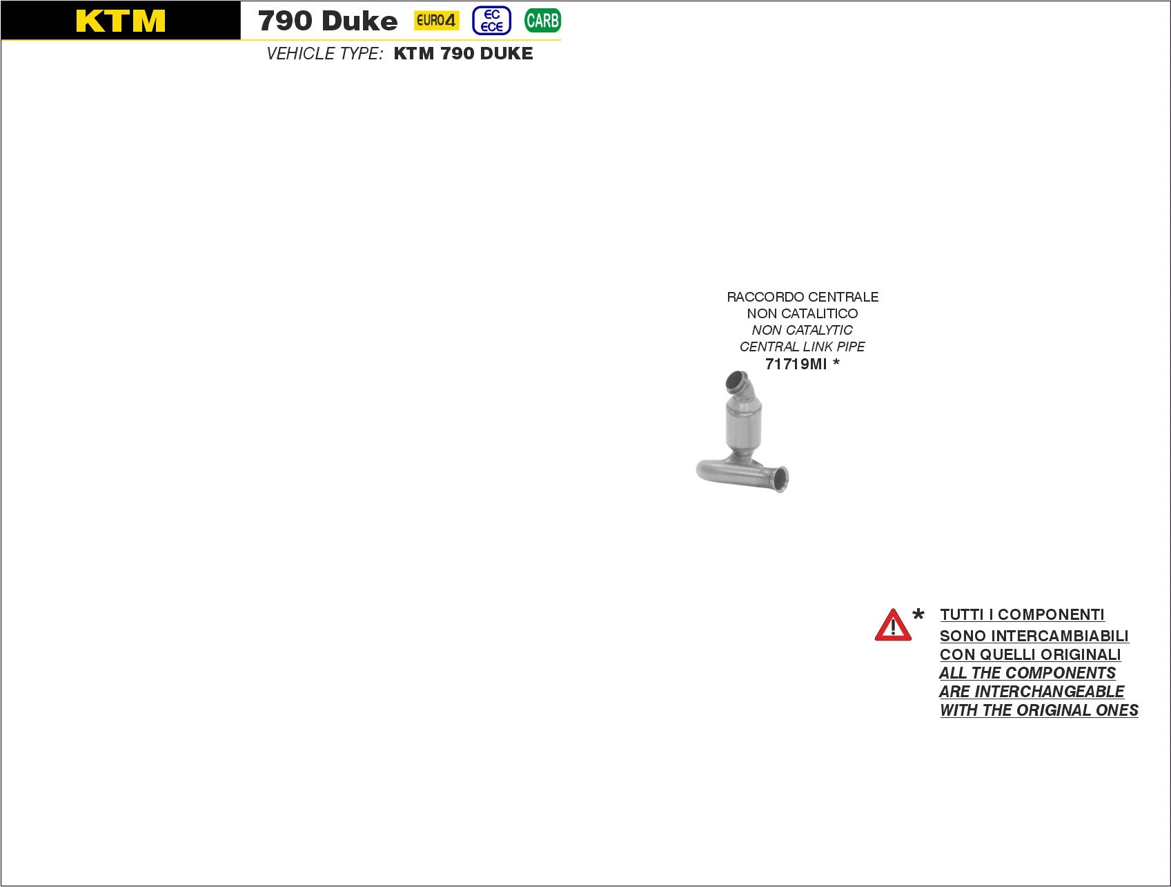 RACCORDO CENTRALE NON CATALITICO ARROW KTM 790 ADVENTURE 2019-20
