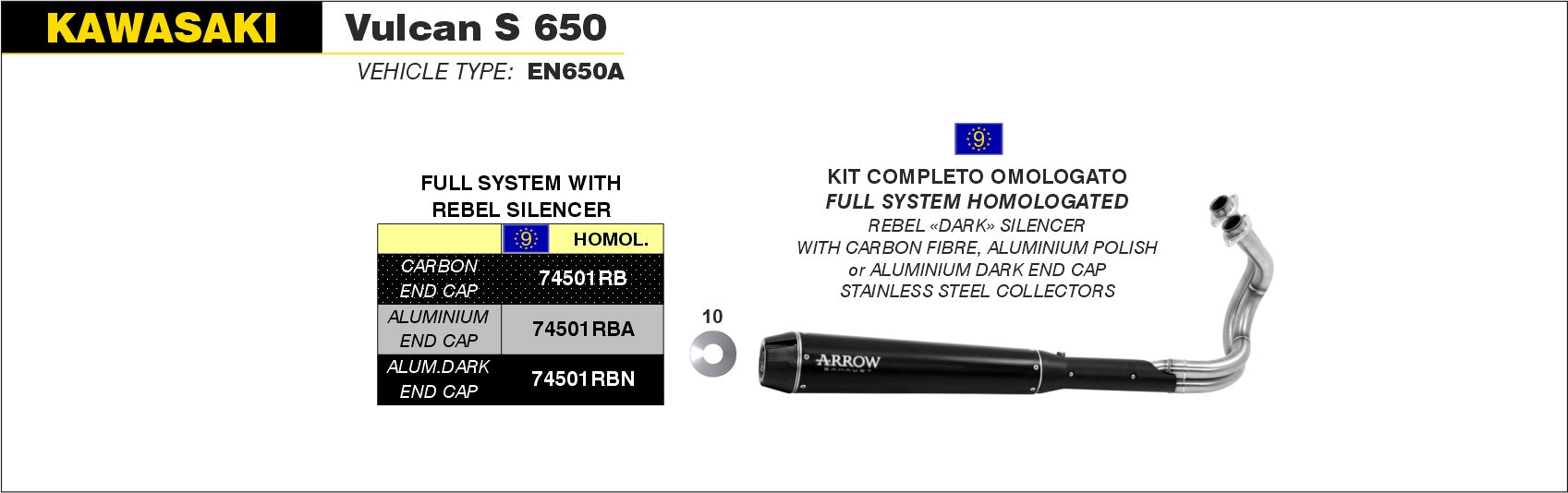 SCARICO REBEL-CARBONIO ARROW KAWASAKI VULCAN S 650 14-16