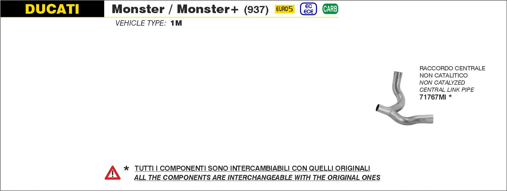 NOT CATALYZED CENTRAL LINK PIPE STAINLESS STEEL ARROW DUCATI MONSTER 937 2021-22