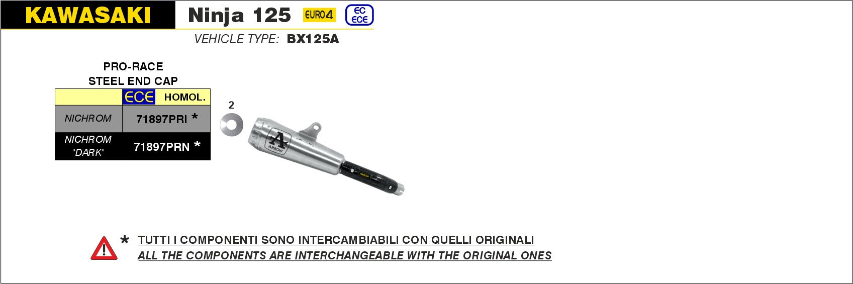 SCARICO MARMITTA PRO-RACE NICHROM ARROW KAWASAKI NINJA 125 2019-20