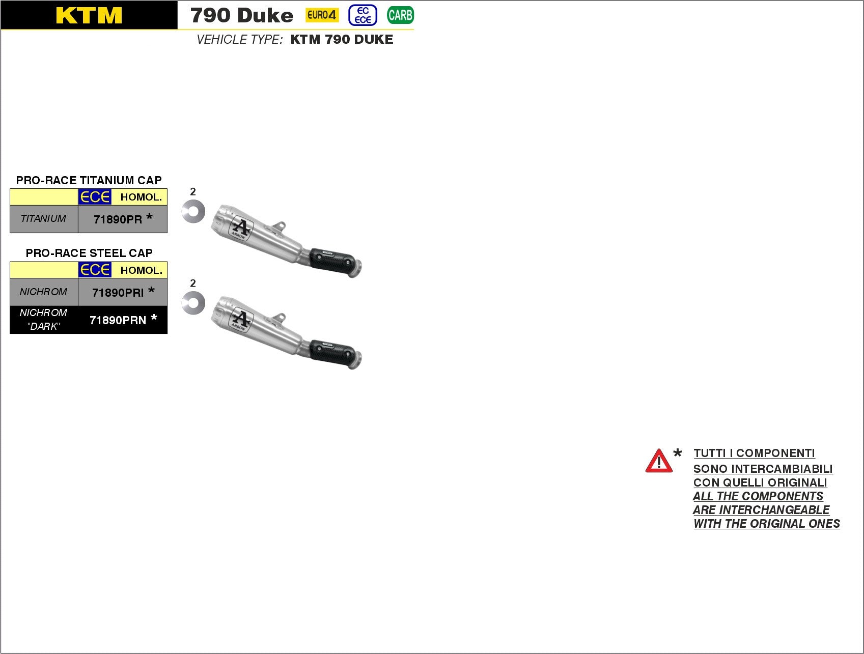 SCARICO MARMITTA PRO-RACE TITANIO ARROW KTM 790 DUKE 2018-20