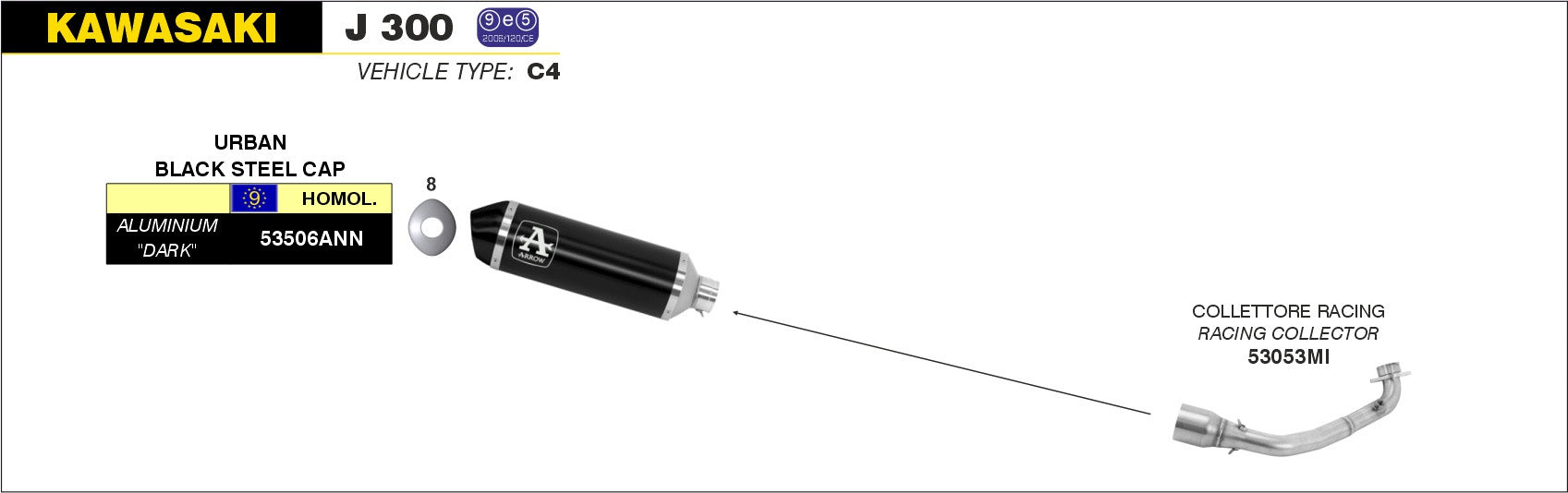 SCARICO COMPLETO OMOLOGATO URBAN INOX-NERO ARROW KAWASAKI J 300 ABS 2014-16