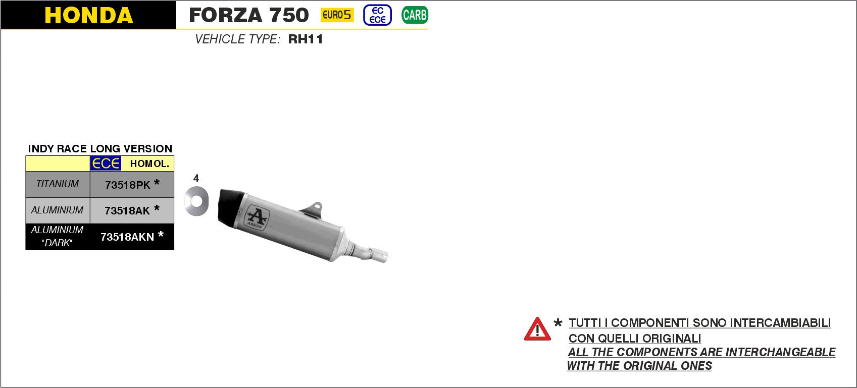 SCARICO MARMITTA RACE-TECH TITANIO-CARBONIO ARROW HONDA FORZA 750 2021>