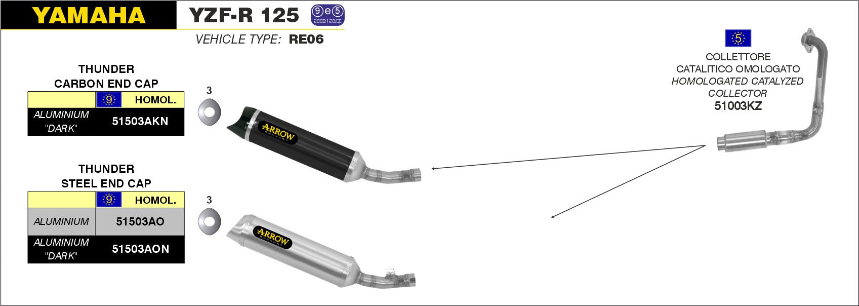 EXHAUST APPR. E5+E9 THUNDER BLACK ALU-CARB ARROW YAMAHA YZF-R 125 08-13