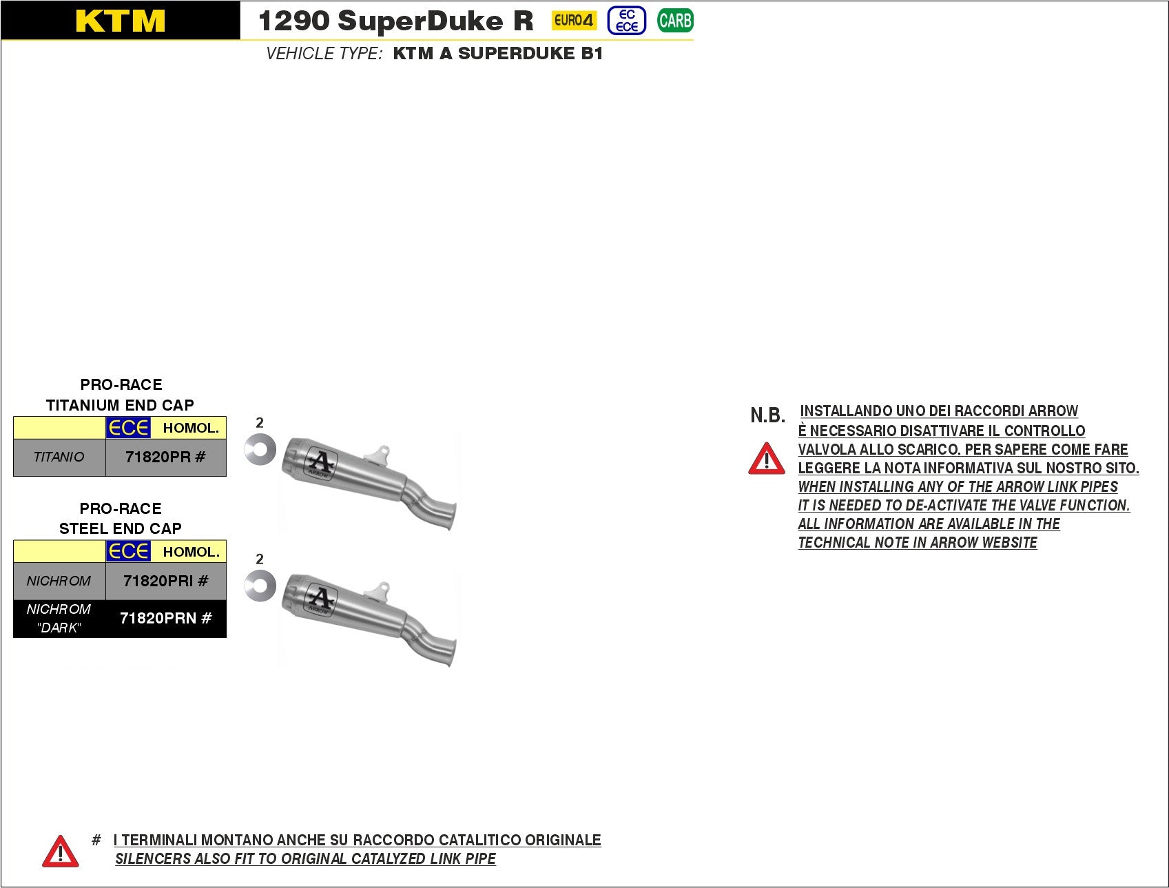 SCARICO MARMITTA PRO-RACE TITANIO ARROW KTM 1290 SUPERDUKE GT 2017-18