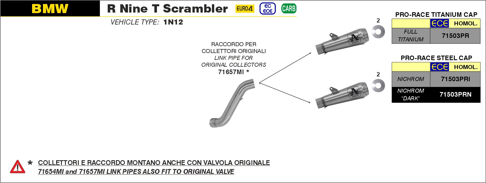 SILENCER PRO-RACE NICHROM ARROW BMW R NINE T SCRAMBLER 2016-19