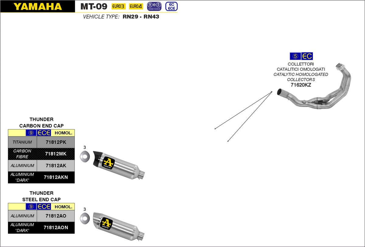 SCARICO COMPLETO OMOLOGATO THUNDER TITANIO-CARBONIO ARROW YAMAHA MT-09 2013-20