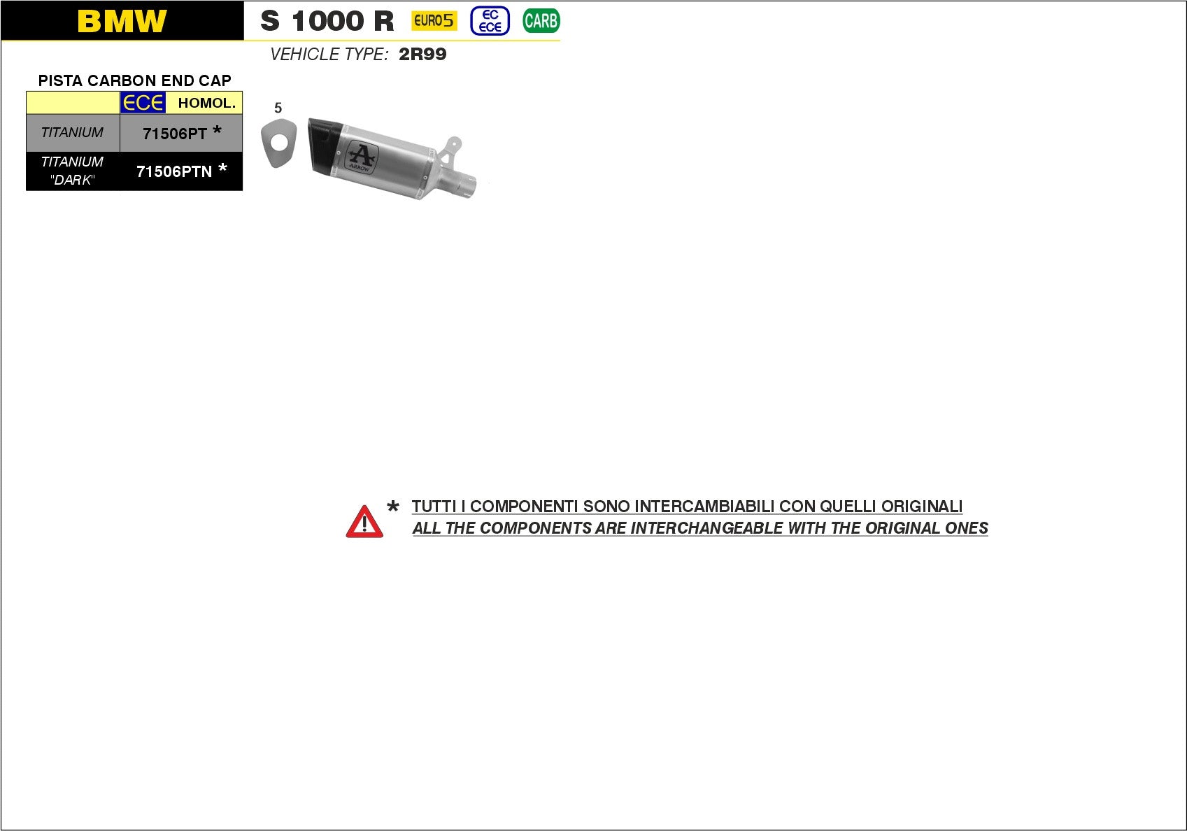 SILENCER PISTA TITANIUM-CARBON ARROW BMW S 1000 R 2021-22