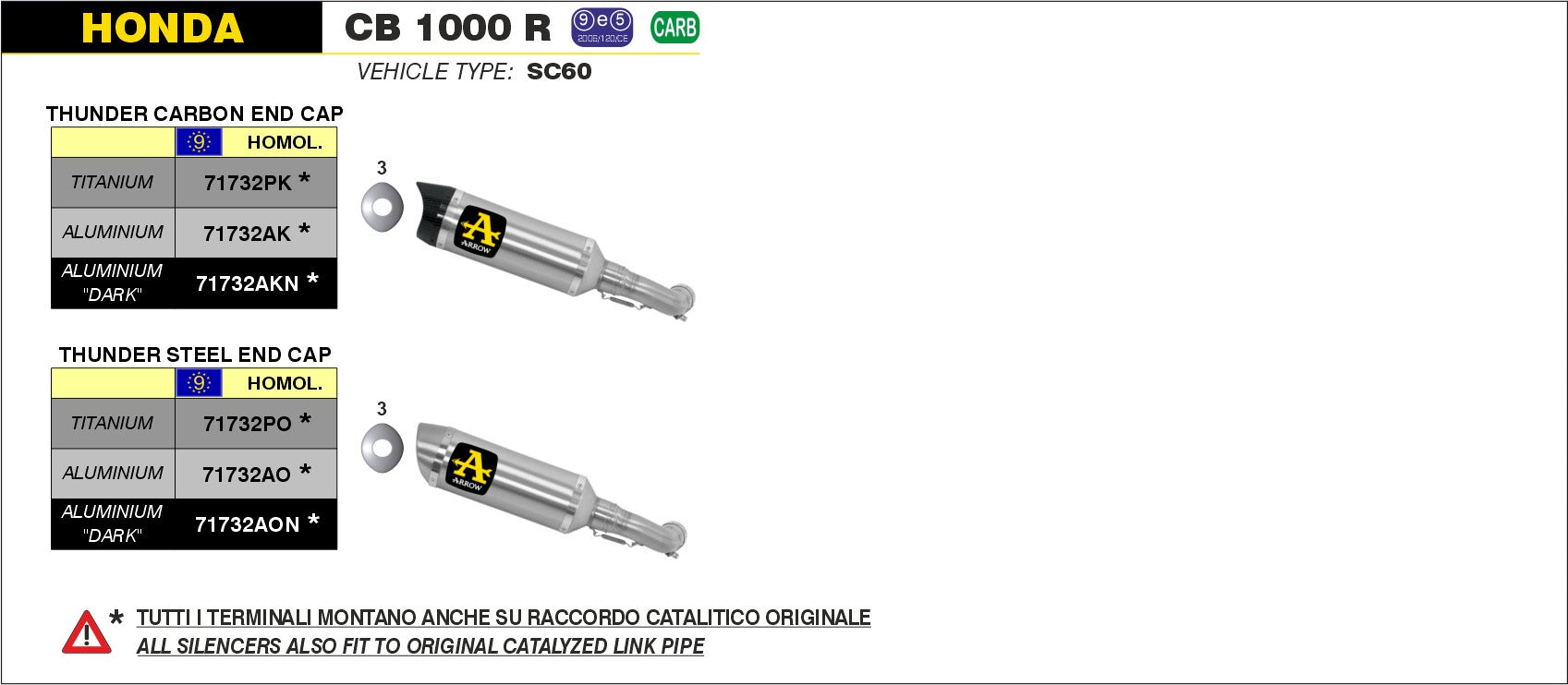 SILENCER THUNDER APPROVED TITANIUM-CARB ARROW HONDA CB 1000 R 08-17