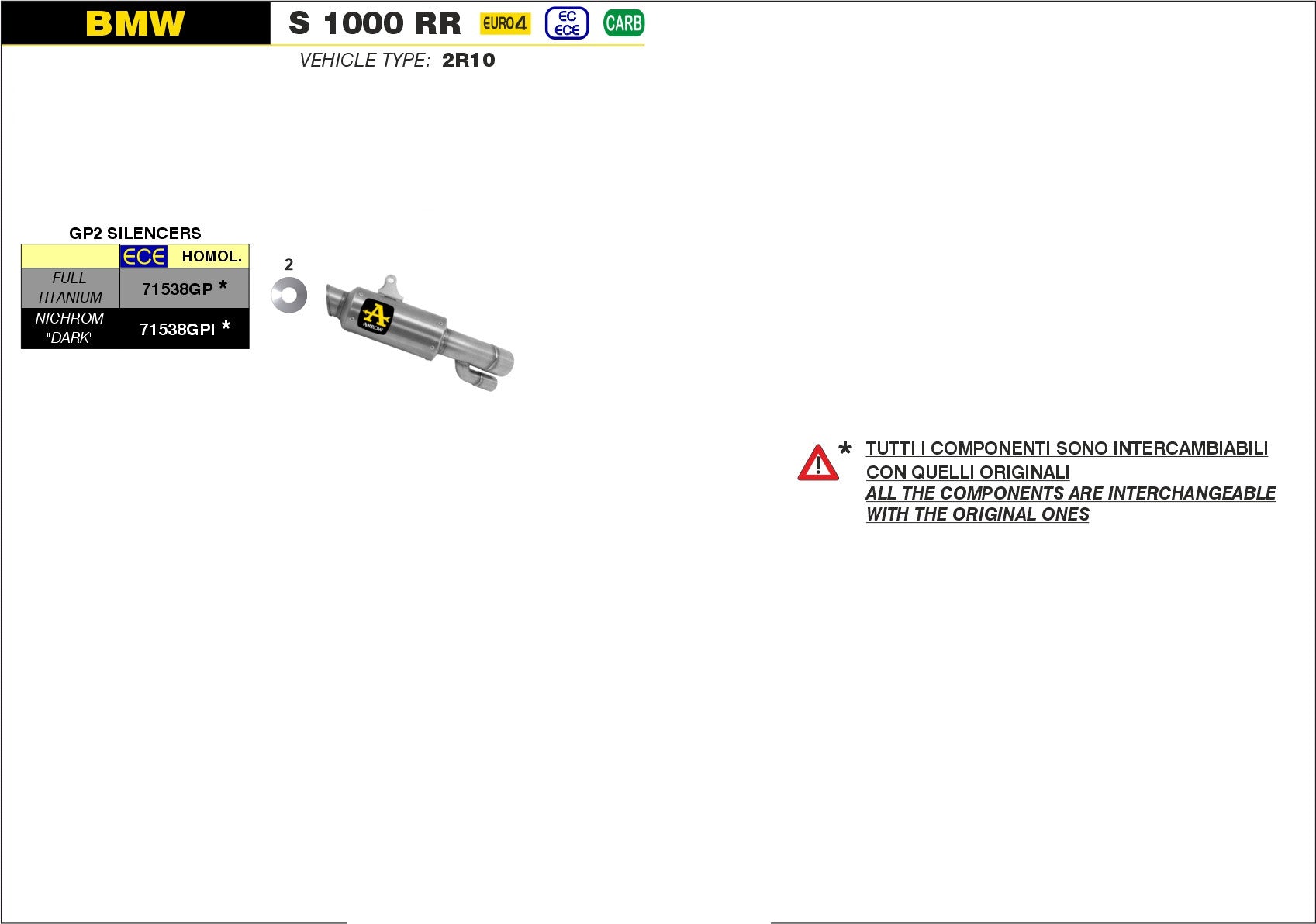 KIT SILENCER GP2 FULL TITANIUM ARROW BMW S 1000 RR 2017-18