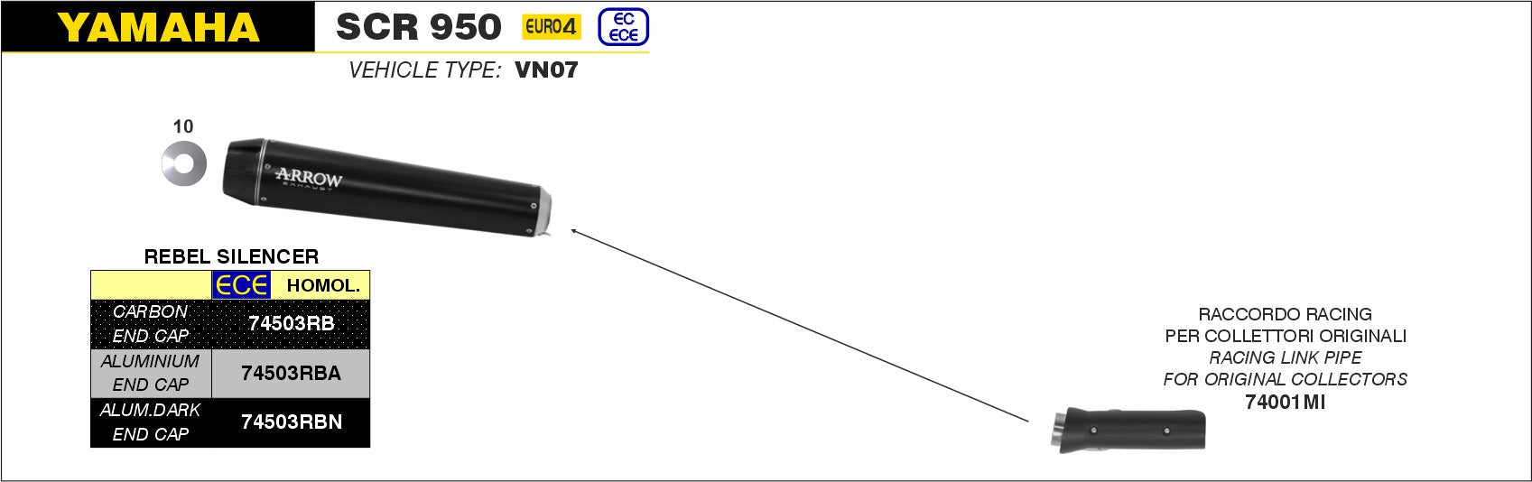 KIT SILENCER APPROVED E9 REBEL CARBON-CARBON ARROW YAMAHA SCR 950 17-20