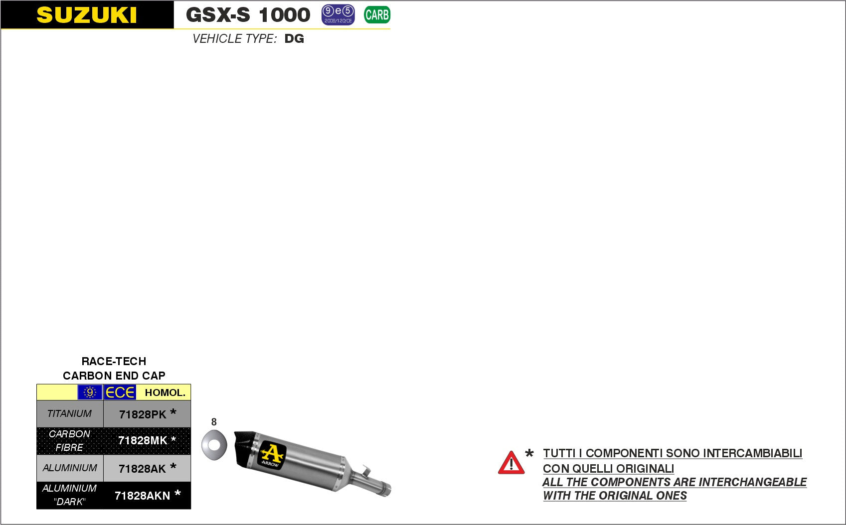 SCARICO MARMITTA RACE-TECH TITANIO-CARBONIO ARROW SUZUKI GSXS 1000 F 2015-20