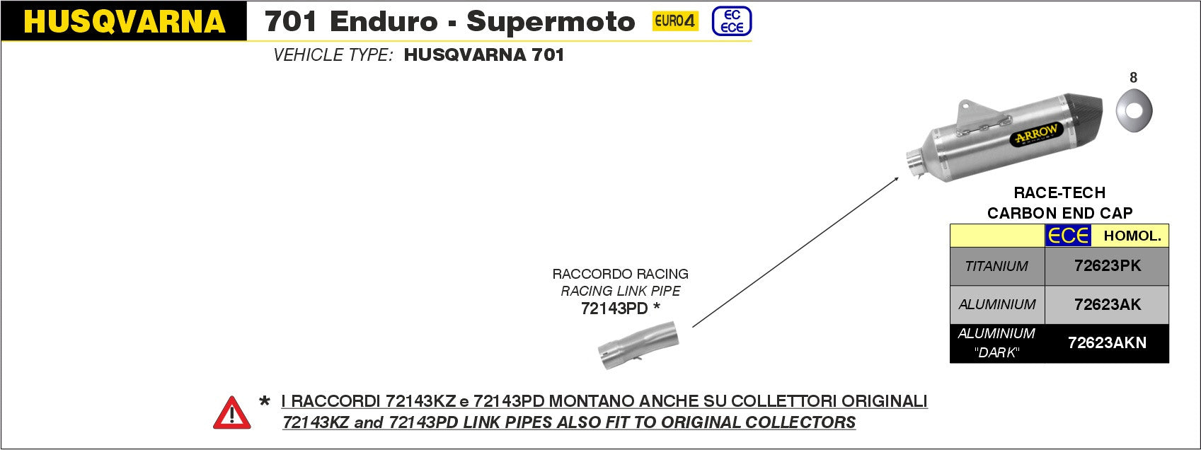 SCARICO OMOLOGATO RACE-TECH TITANIO-CARBONIO ARROW HUSQVARNA 701 SUPERMOTO 17-20