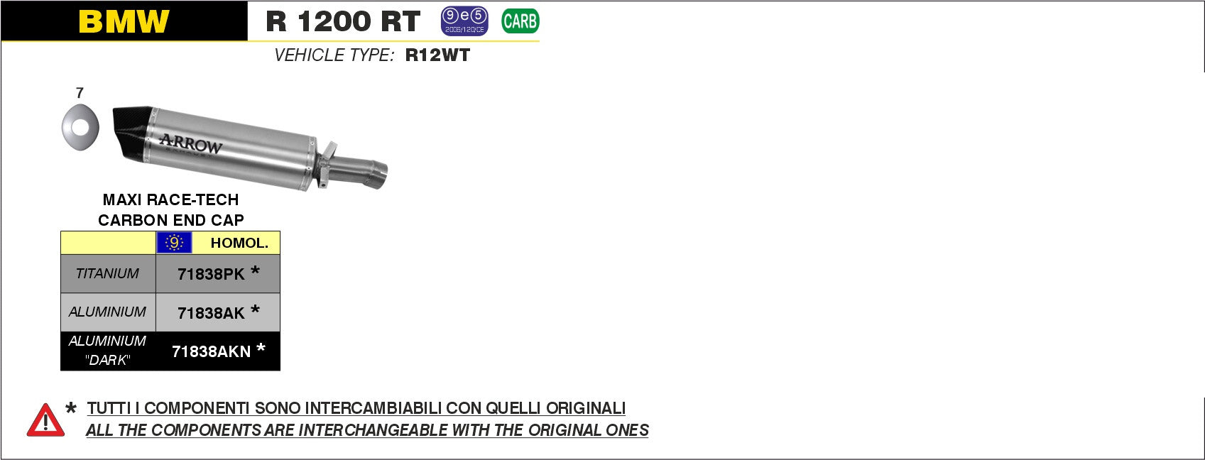 SILENCER MAXI RACE-TECH TITANIUM-CARB ARROW BMW R 1200 RT 2014-16