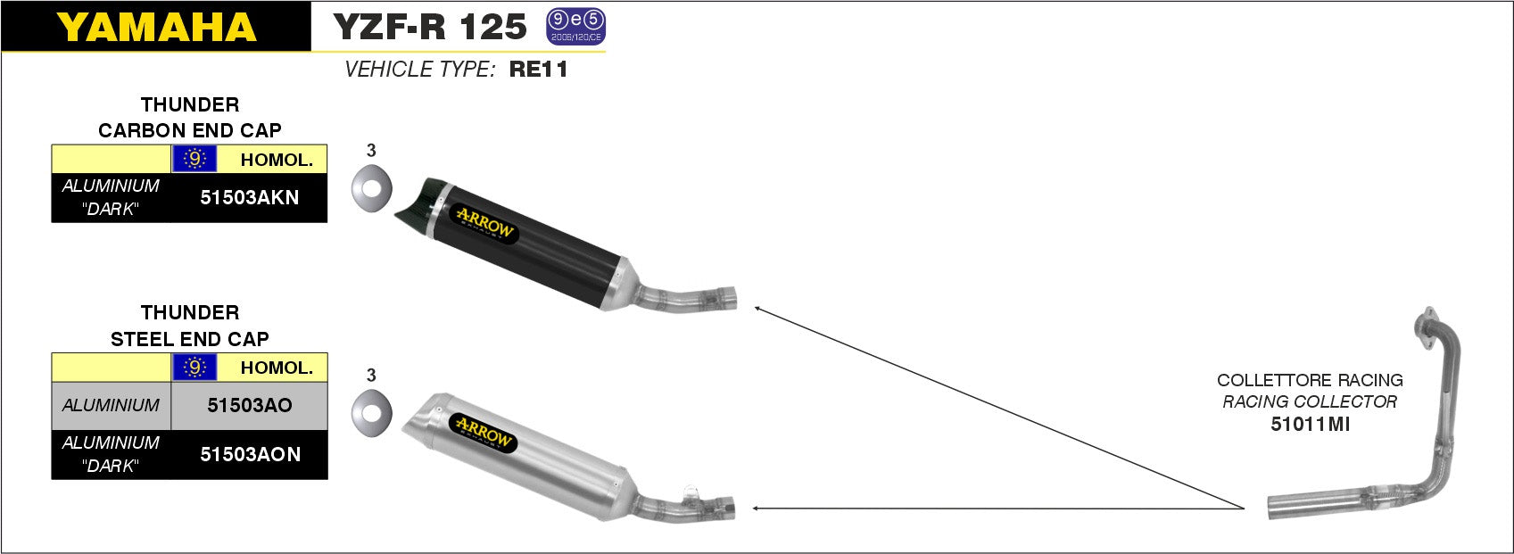 COMPLETE EXHAUST APP THUNDER BLACK ALU-CARB ARROW YAMAHA YZF-R 125 14-16