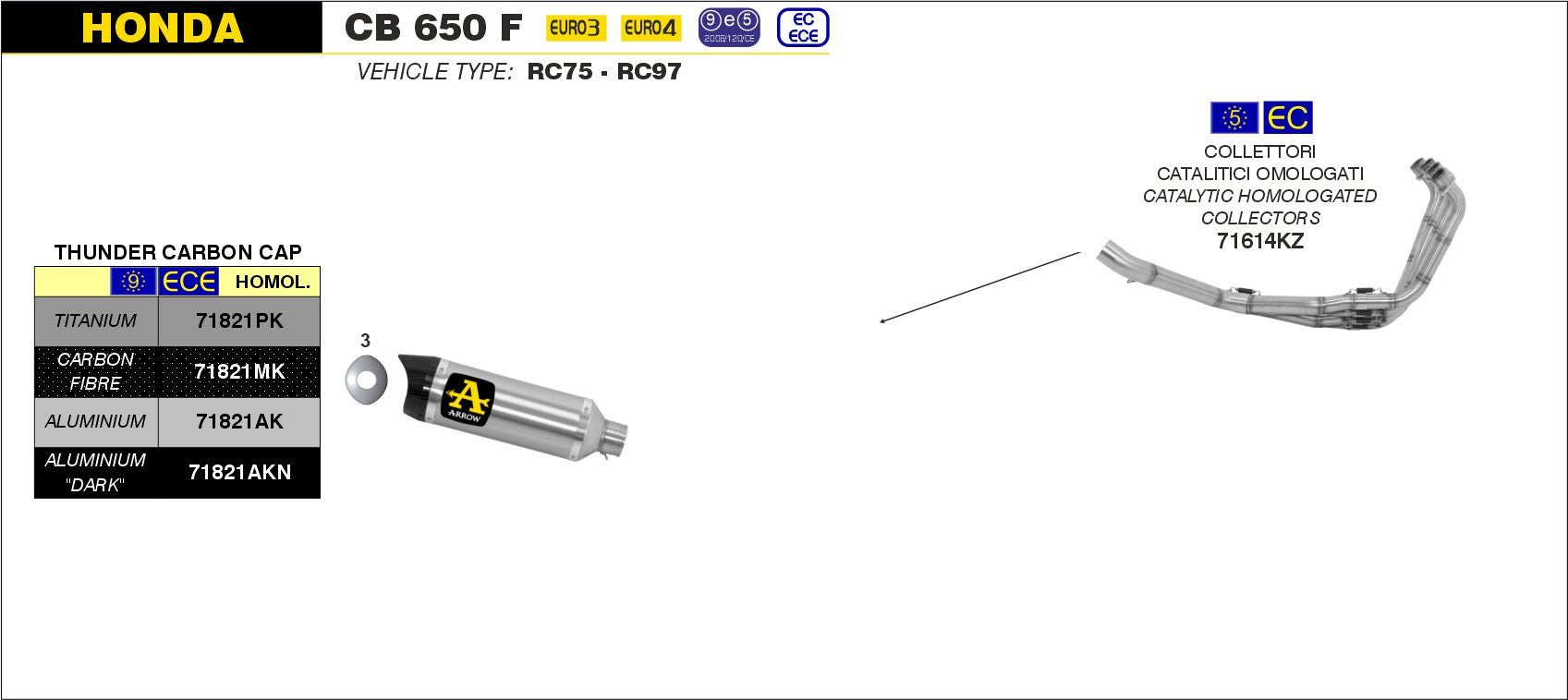 COMPLETE EXHAUST THUNDER TITANIUM-CARB ARROW HONDA CB 650 F 2014-18