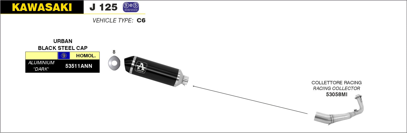 SCARICO COMPLETO OMOLOGATO URBAN ACCIAIO INOX-NERO ARROW KAWASAKI J 125 ABS 2016