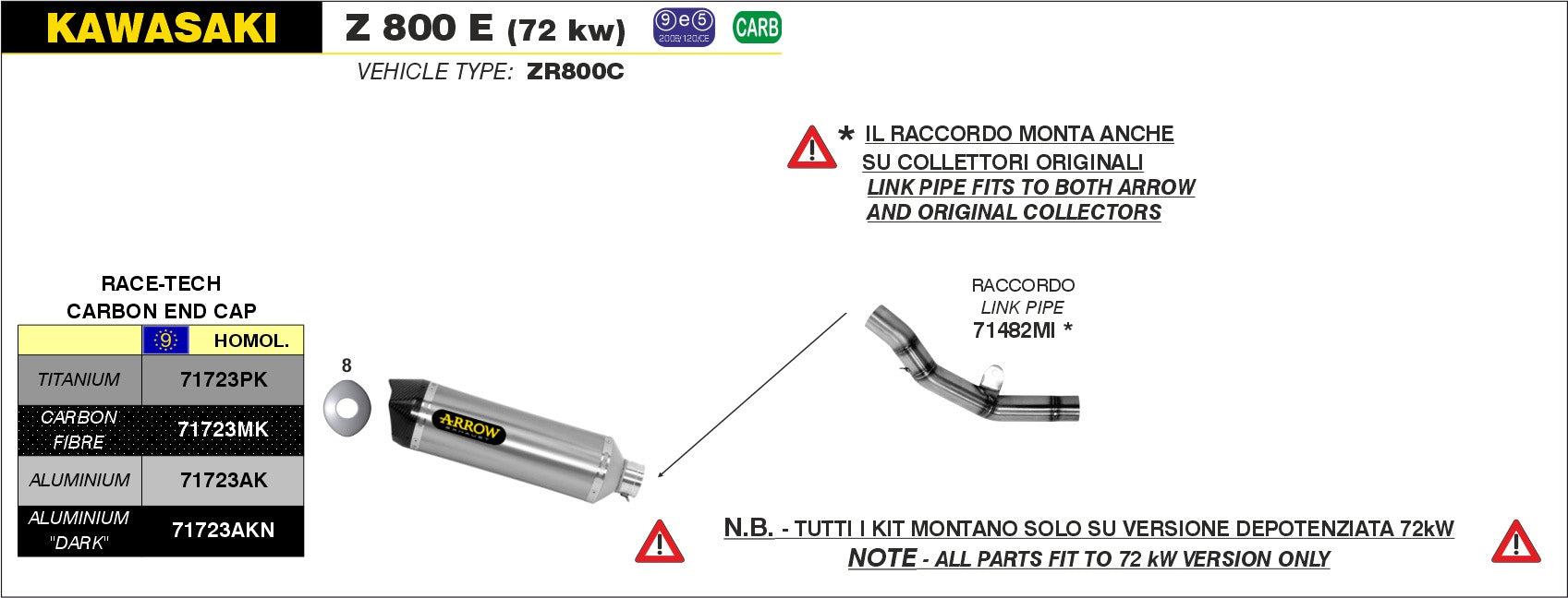 SCARICO MARMITTA RACE-TECH TITANIO-CARBONIO ARROW KAWASAKI Z 800 E 2013-16