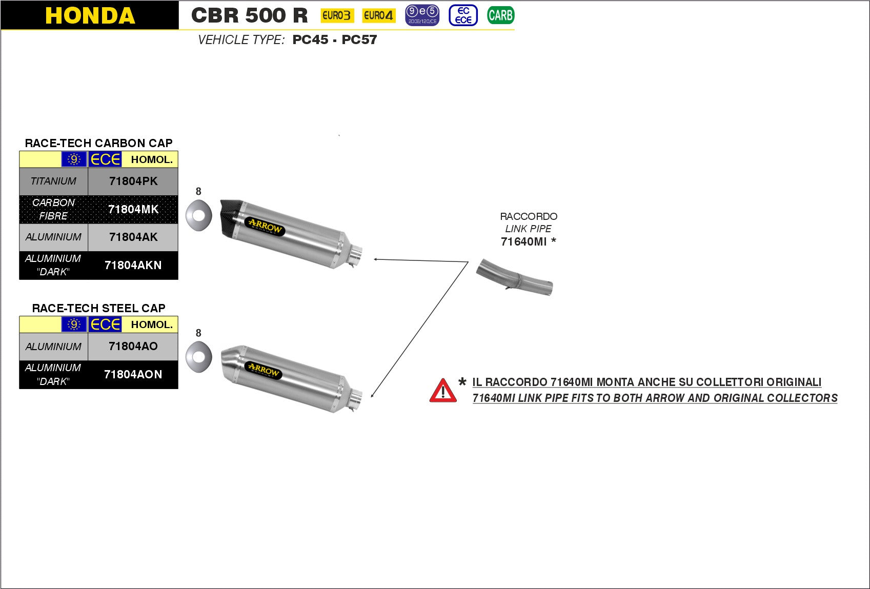 SILENCER RACE-TECH TITANIUM-CARB ARROW HONDA CBR 500 R 2016-18