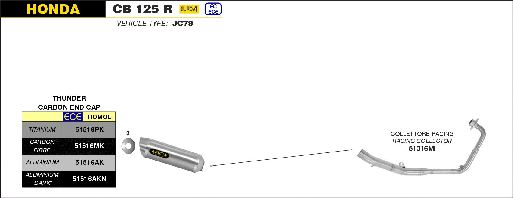 COMPLETE EXHAUST APPROVED THUNDER TITANIUM-CARB ARROW HONDA CB 125 R 2018-20