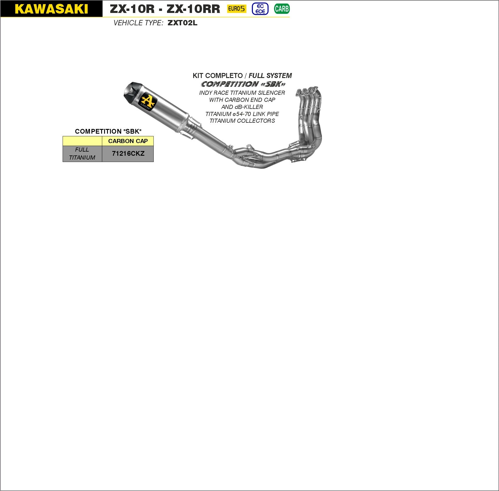 SCARICO COMPLETO COMPETITION SBK INDY RACE FULL TITANIO ARROW KAWASAKI ZX-10RR 21-22