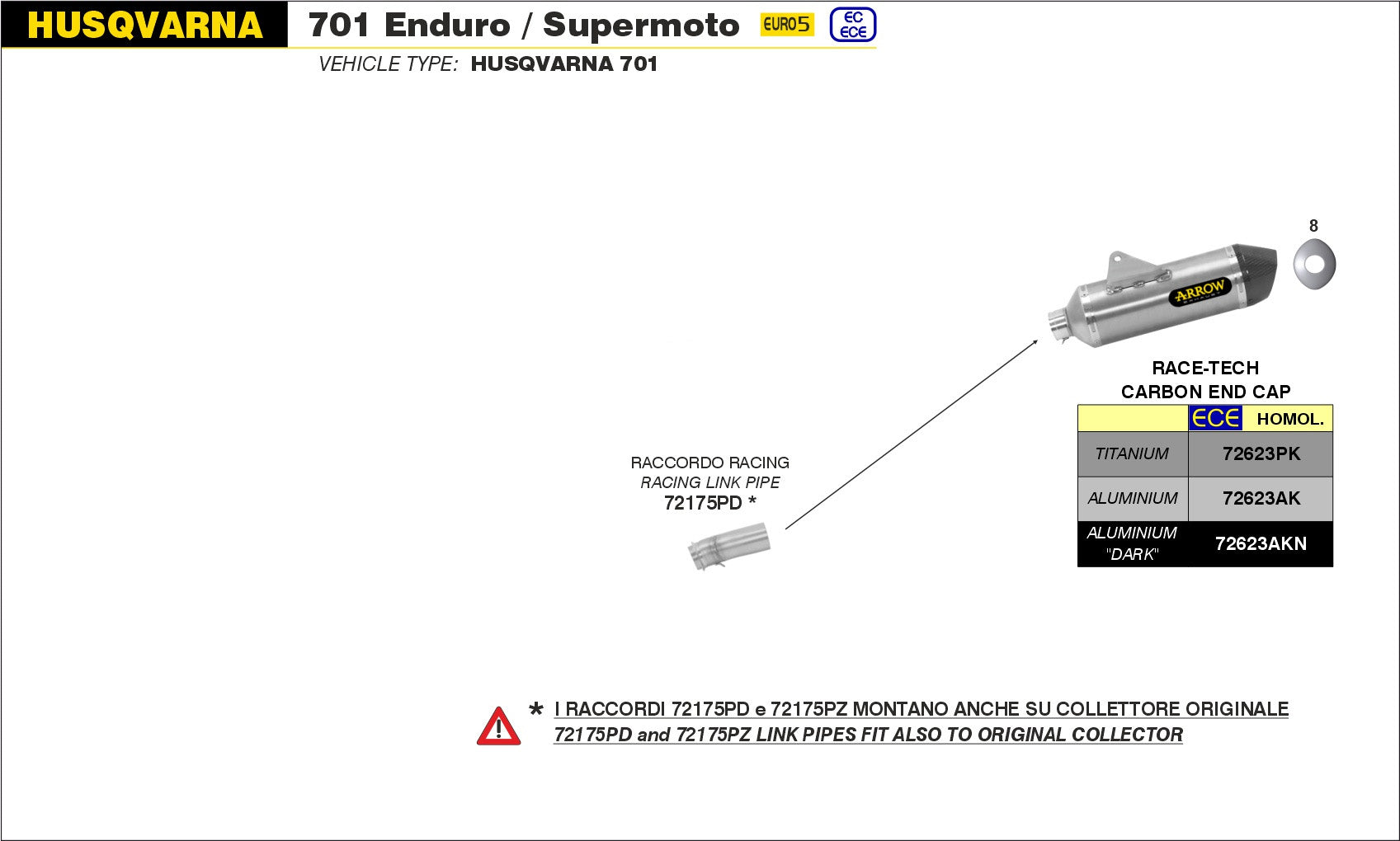 SCARICO OMOLOGATO RACE-TECH TITANIO-CARBONIO ARROW HUSQVARNA 701 SUPERMOTO 2021>