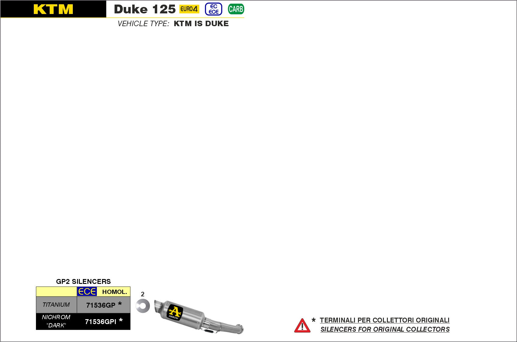 SCARICO MARMITTA GP2 FULL TITANIO ARROW KTM DUKE 125 2017-20