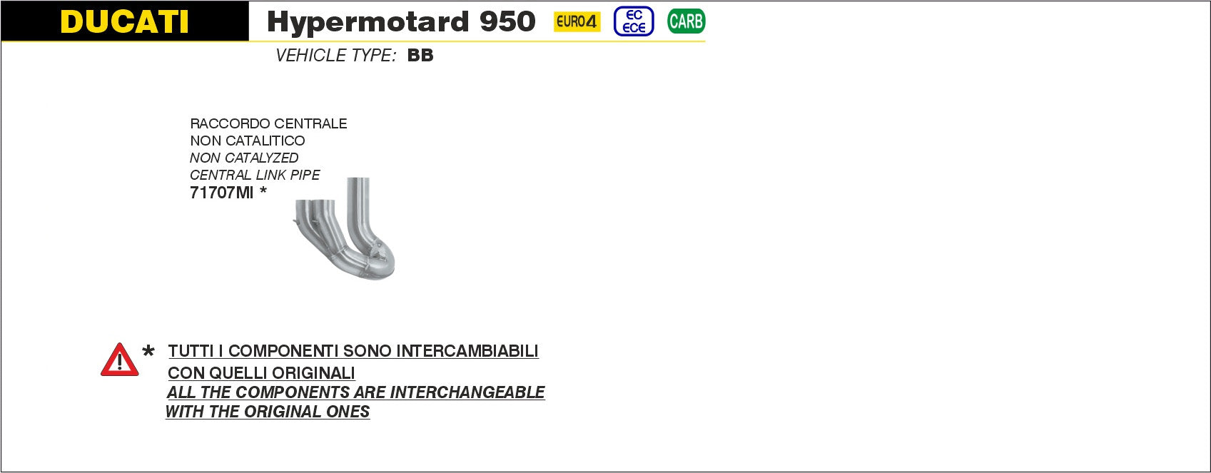NON-CATALYTIC CENTRAL FITTING ARROW DUCATI HYPERMOTARD 950 2019-20