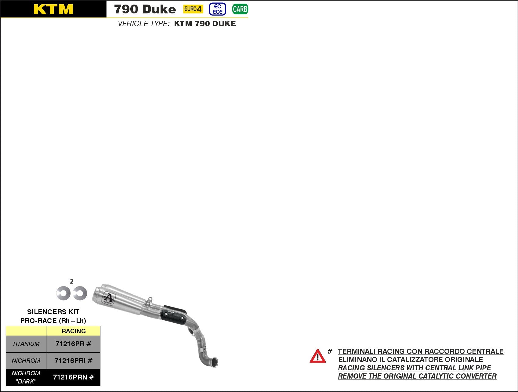 SCARICO MARMITTA PRO-RACE TITANIO ARROW KTM 890 DUKE 2020>
