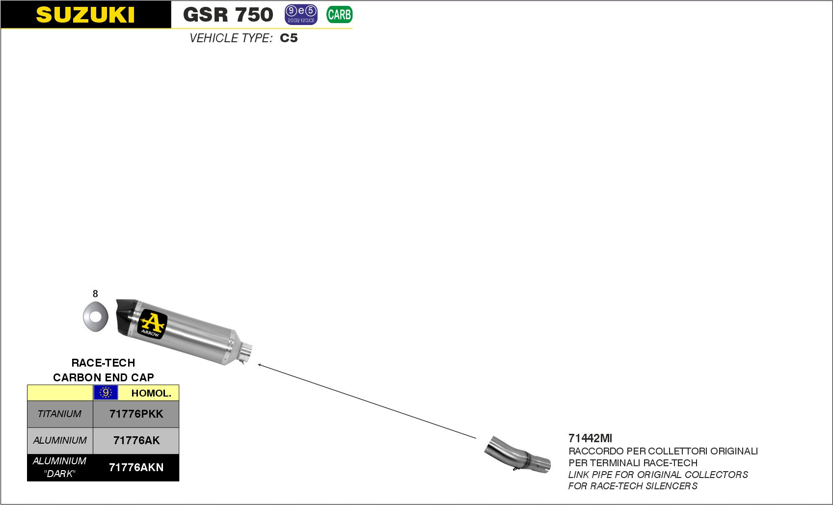 SCARICO MARMITTA RACE-TECH TITANIO-CARBONIO ARROW SUZUKI GSXS 750 2017-20
