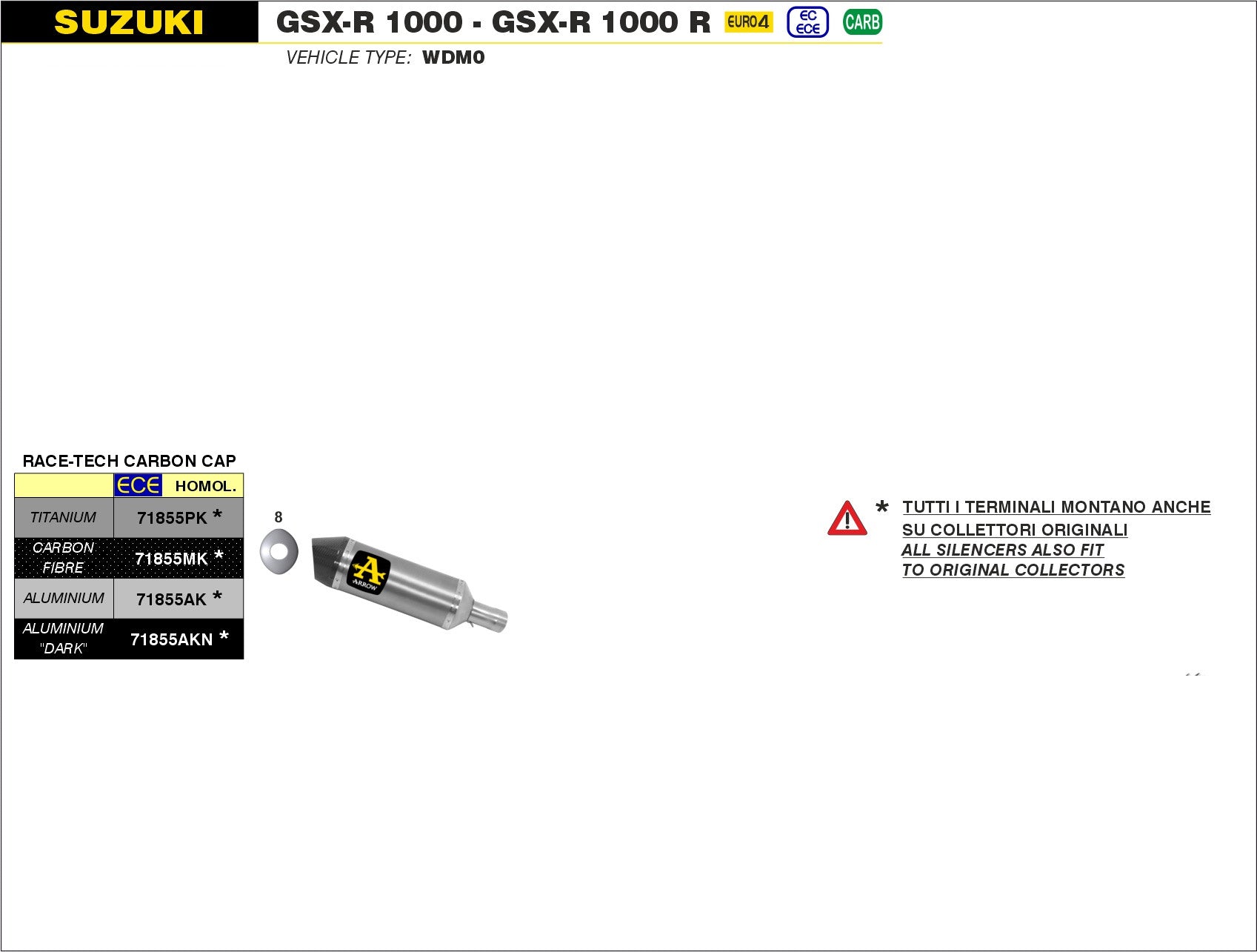 SCARICO MARMITTA RACE-TECH TITANIO-CARBONIO ARROW SUZUKI GSXR 1000 R 2017-20